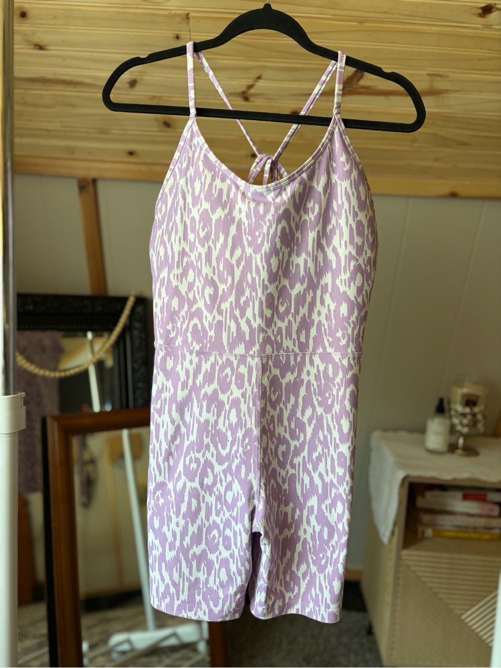 Lilac Lavender & White Printed Cheetah Leopard Strappy Padded Jumpsuit Romper M